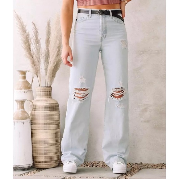 KanCan Denim - Kancan || Ultra High Waist Y2K 90s Light Washed Distressed Wide Leg